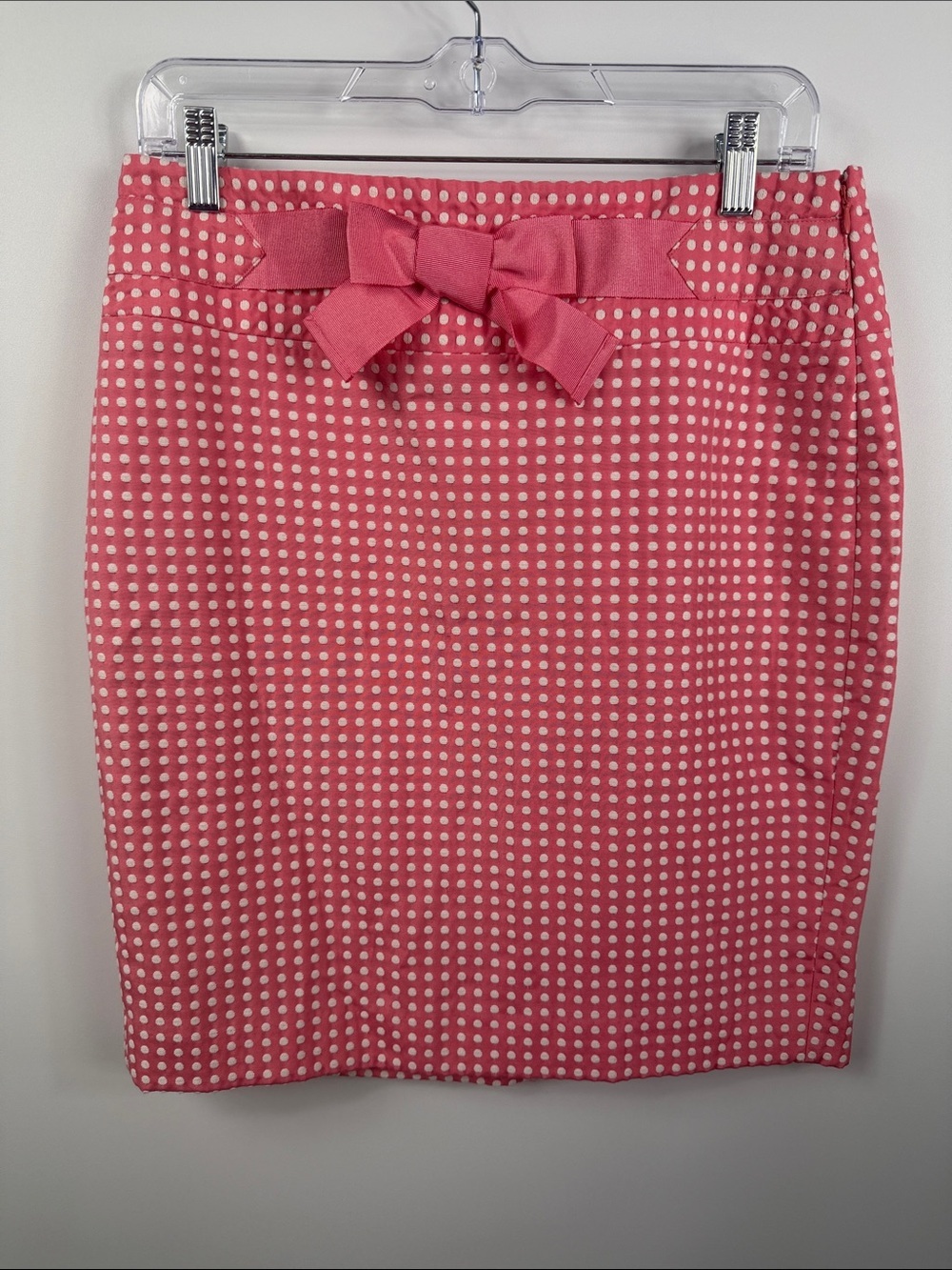 LOFT Pink Polka Dot Bow Waist Pencil Skirt Cotton Blend Size 6 - Picture 2 of 8